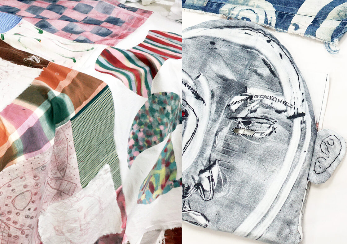 Collage image of stitching techniques and collaged materials