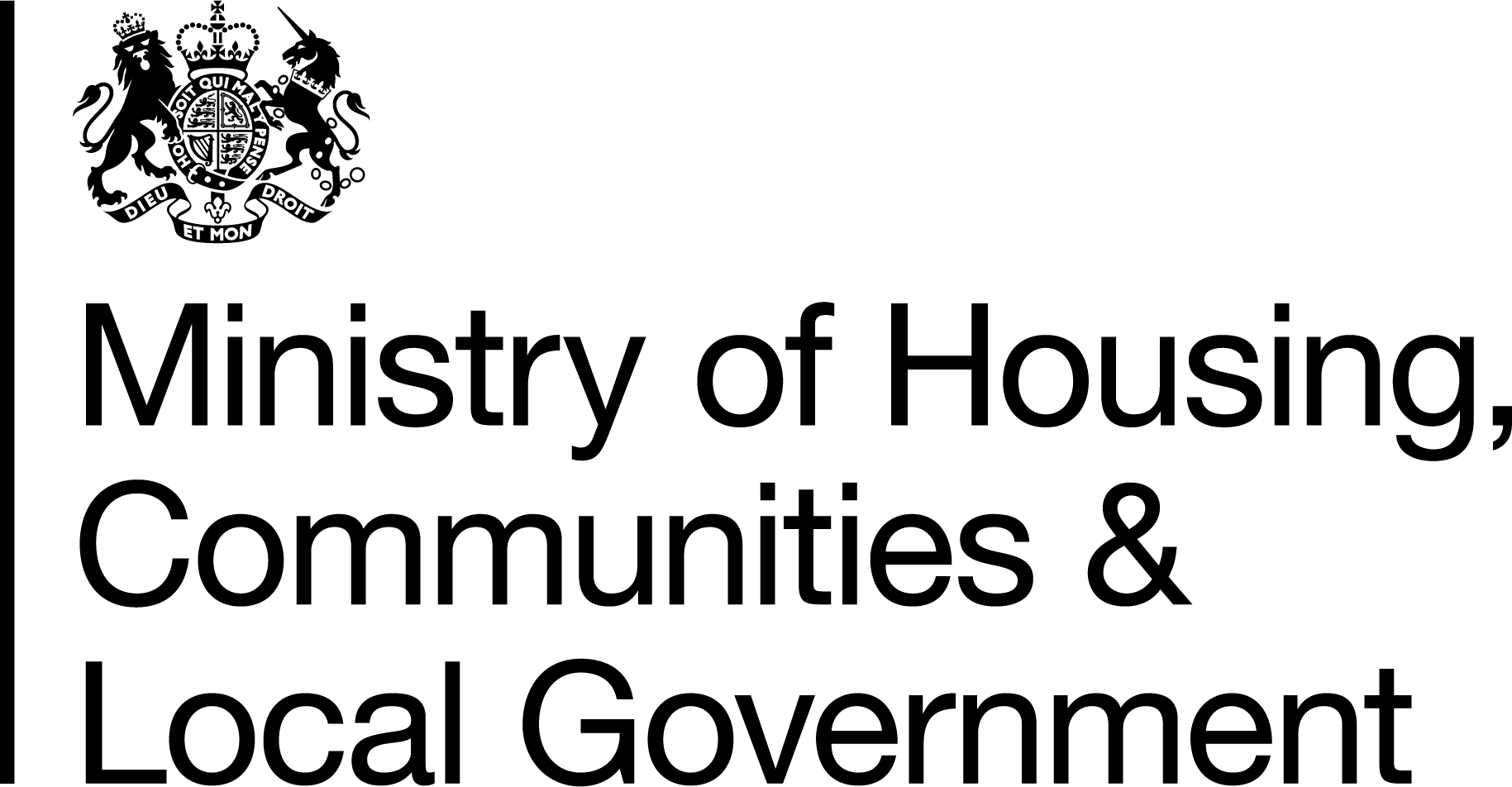 A logo of Ministry of Housing, Communities & Local Government in black with their pictorial logo on the left top corner.