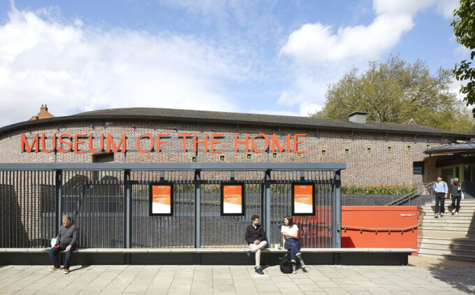 A head-on view of the main entrance to the Museum, featuring a red-brick terrace façade and modern glass extension from the recent redevelopment by Wright+Wright.