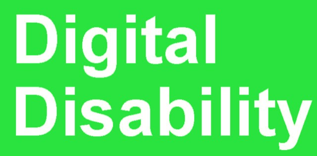 A bright green background with white text reading "Digital Disability"