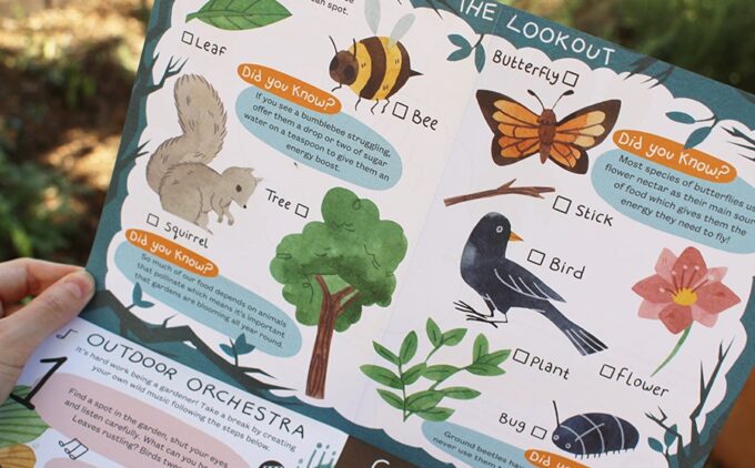 An illustrated leaflet with different animals and plants on.