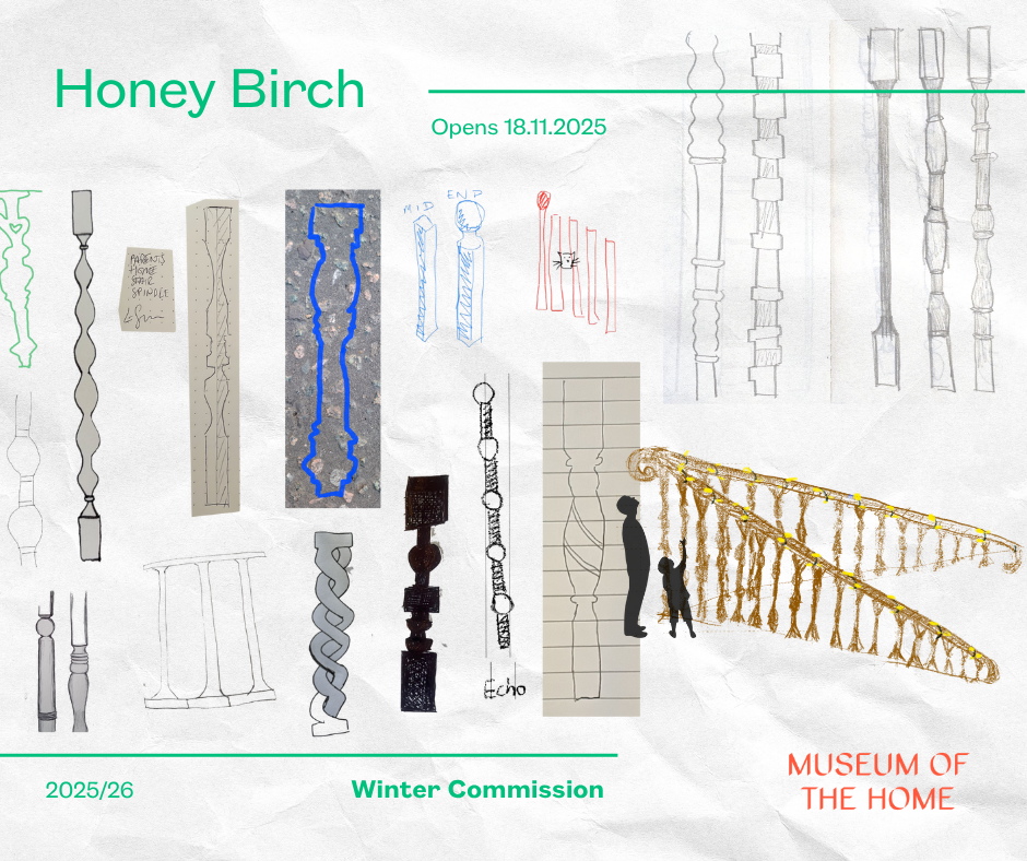 Various parts of banisters in drawings overlayed and collaged